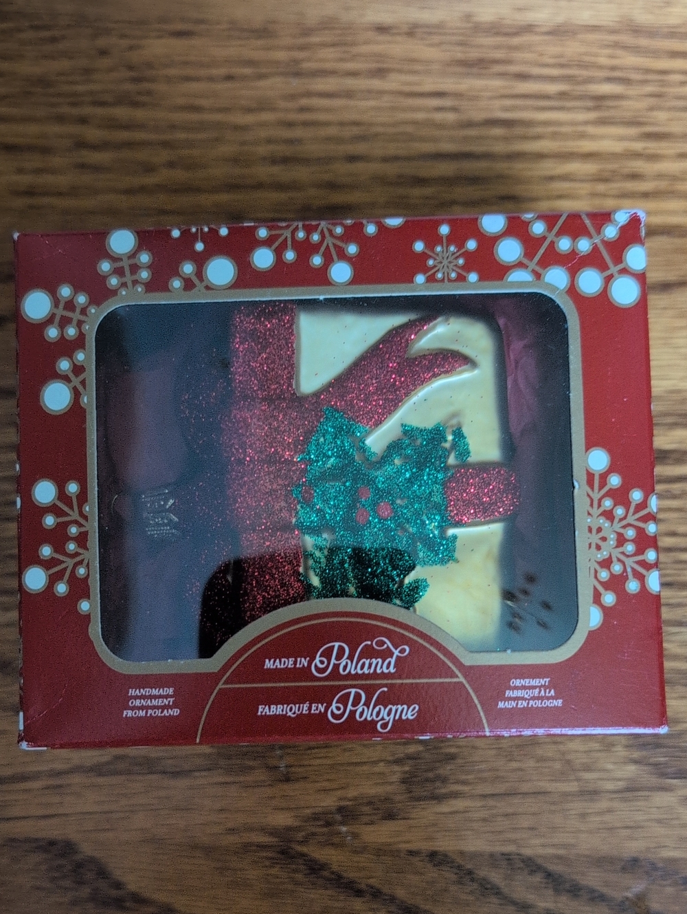 Made in Poland Red and Green Gift Box Holiday Ornament